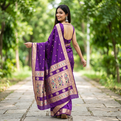 Banarasi Soft Silk Saree Festive Woven Jacquard Zari Border Sarees with Unstitched Blouse Piece.