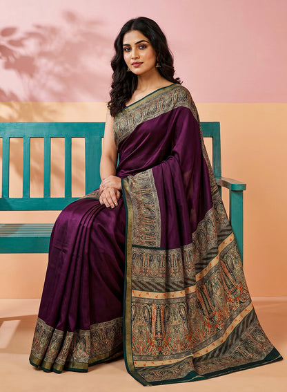 Women's Printed Silk Blend Saree with Unstitched Blouse Piece.
