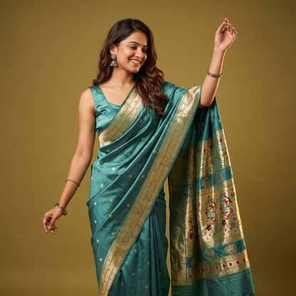 Banarasi Soft Silk Saree Festive Woven Jacquard Zari Border Sarees with Unstitched Blouse Piece.