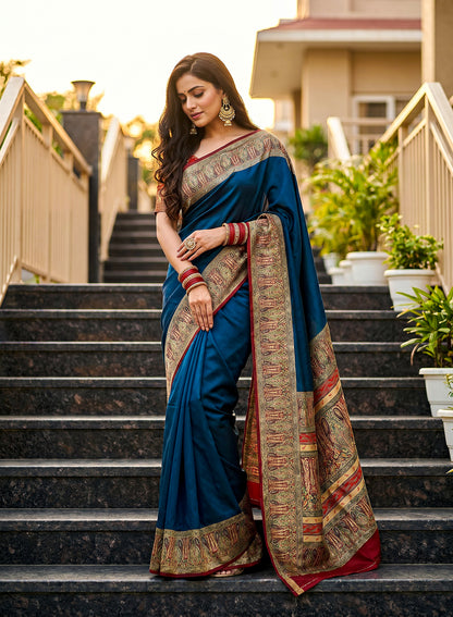 Women's Printed Silk Blend Saree with Unstitched Blouse Piece.