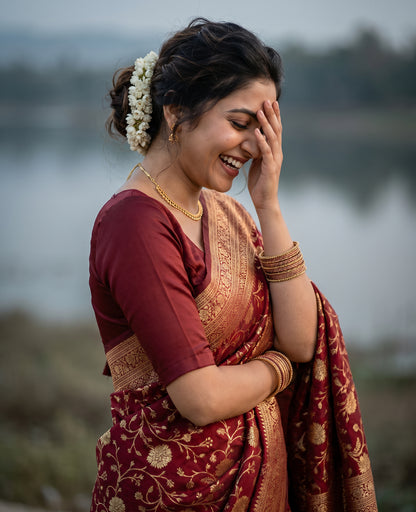Women's Woven Banarasi Art Silk Saree with Unstitched Blouse Piece.