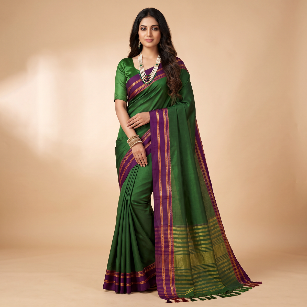 Women's Art Silk Traditional Saree with Zari Border and Unstitched Blouse Piece.