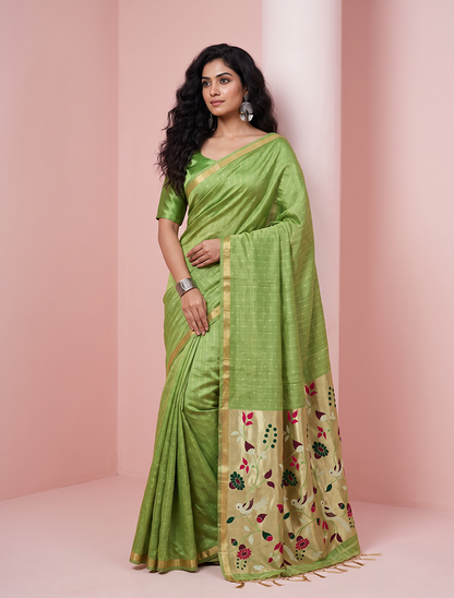 Women's Woven Paithani Art Silk Saree with Unstitched Blouse Piece.