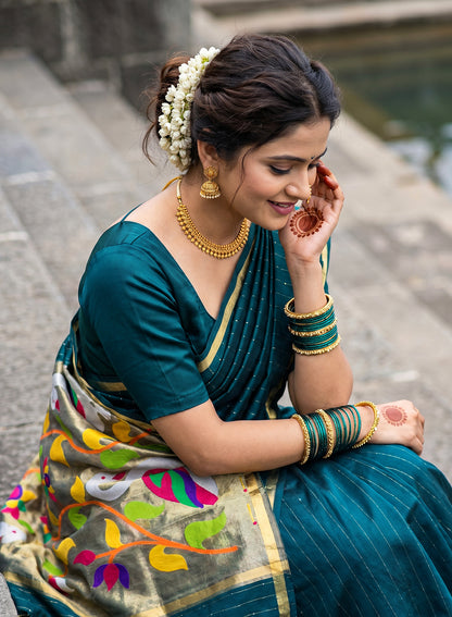 Women's Traditional Zari Cotton Silk Saree with Unstitched Blouse Piece.