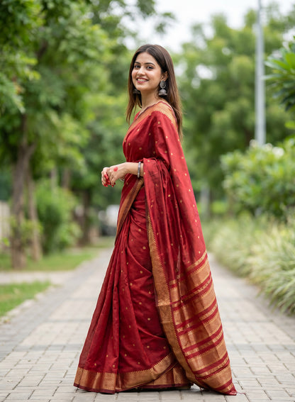 Women's Woven Banarasi Art Silk Saree with Unstitched Blouse Piece.