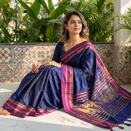 Women's Art Silk Traditional Saree with Zari Border and Unstitched Blouse Piece.