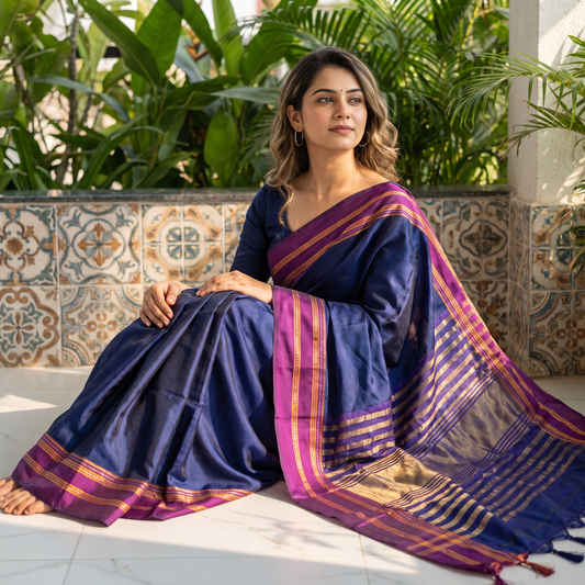 Women's Art Silk Traditional Saree with Zari Border and Unstitched Blouse Piece.