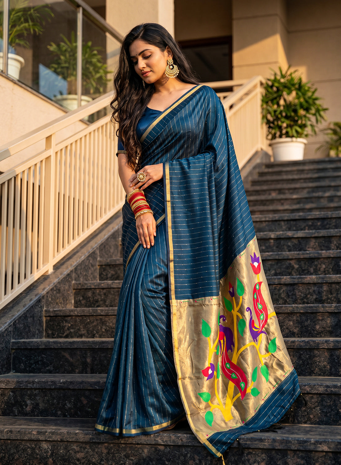 Women's Paithani Style Woven Linen Cotton Saree with Unstitched Blouse Piece.