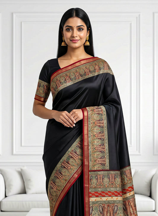 Women's Printed Silk Blend Saree with Unstitched Blouse Piece.