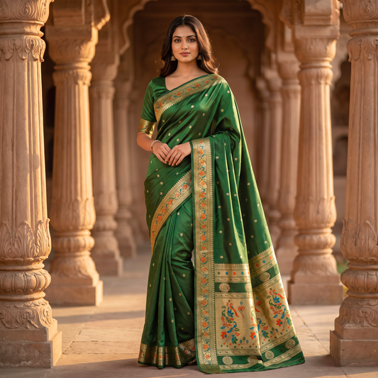 Banarasi Soft Silk Saree Festive Woven Jacquard Zari Border Sarees with Unstitched Blouse Piece.