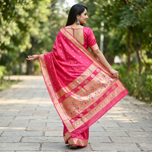 Banarasi Soft Silk Saree Festive Woven Jacquard Zari Border Sarees with Unstitched Blouse Piece.