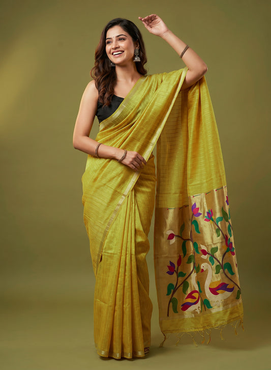 Women's Traditional Zari Cotton Silk Saree with Unstitched Blouse Piece.
