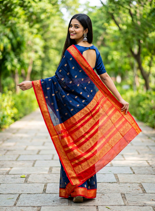 Women's Elegant Banarasi Kanjivaram silk and South Indian Gadwal Silk Cotton Handloom Saree Woven Design Ethnic Wear with Blouse Piece.