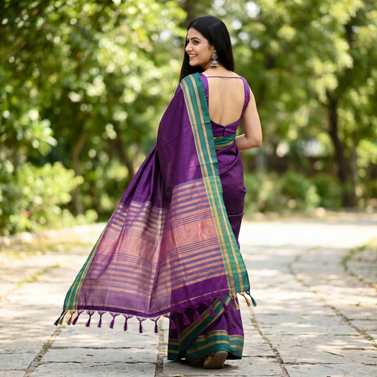 Women's Art Silk Traditional Saree with Zari Border and Unstitched Blouse Piece.