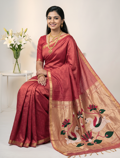 Women's Paithani Silk Saree with Unstitched Blouse Piece.