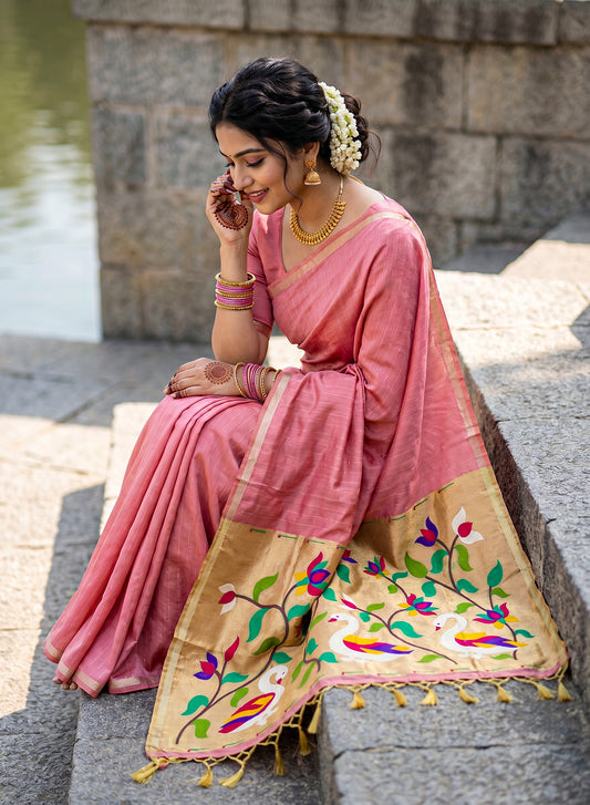 Women's Traditional Zari Cotton Silk Saree with Unstitched Blouse Piece.