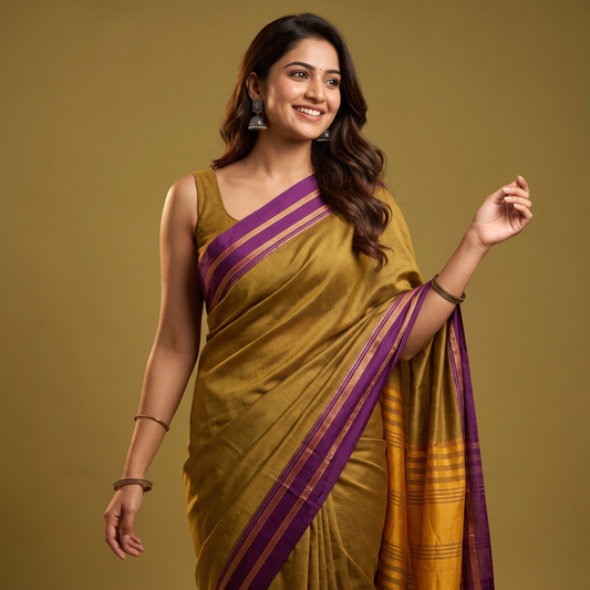 Women's Art Silk Traditional Saree with Zari Border and Unstitched Blouse Piece.