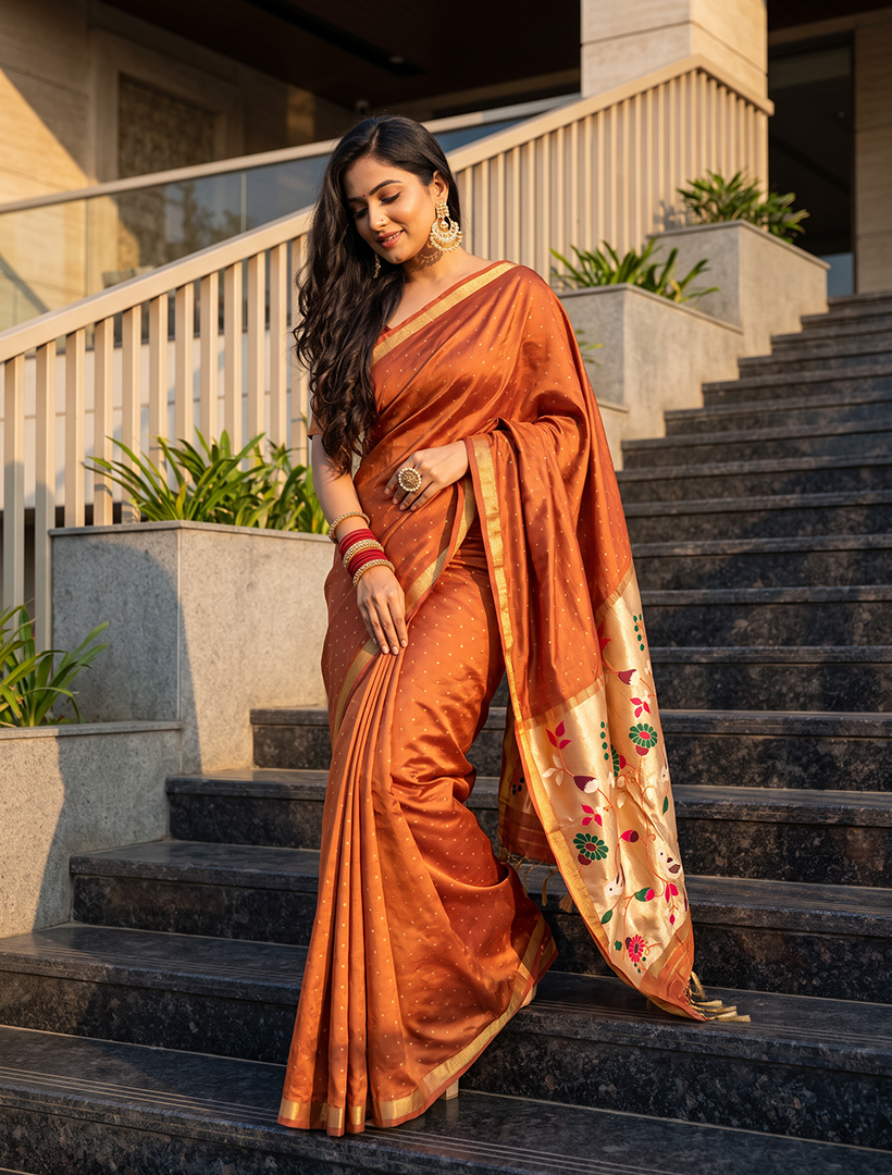 Women's Woven Paithani Art Silk Saree with Unstitched Blouse Piece.