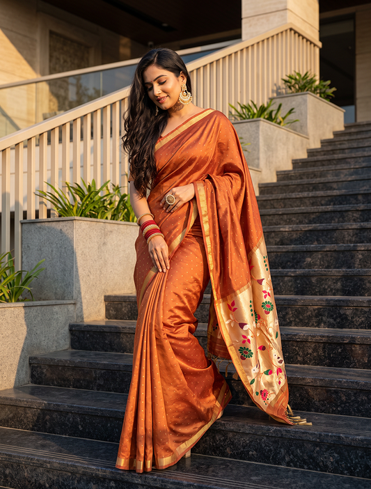 Women's Woven Paithani Art Silk Saree with Unstitched Blouse Piece.