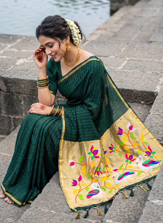 Women's Traditional Zari Cotton Silk Saree with Unstitched Blouse Piece.