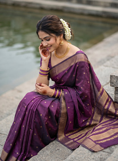 Women's Woven Banarasi Art Silk Saree with Unstitched Blouse Piece.