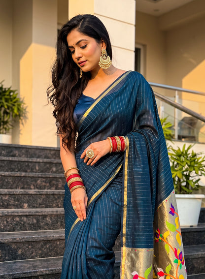 Women's Traditional Zari Cotton Silk Saree with Unstitched Blouse Piece.