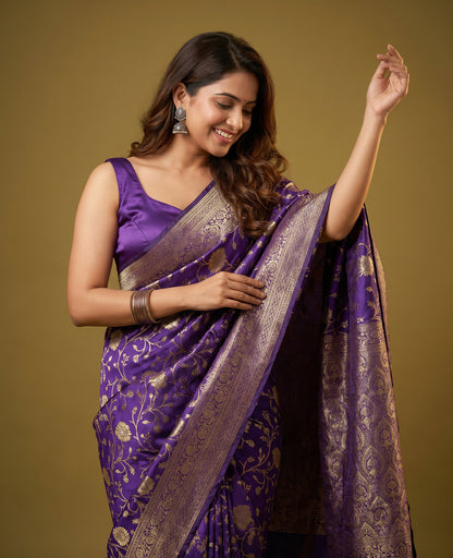 Women's Woven Banarasi Art Silk Saree with Unstitched Blouse Piece.