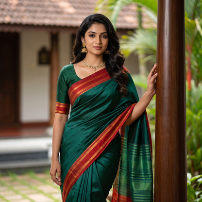 Women's Art Silk Traditional Saree with Zari Border and Unstitched Blouse Piece.