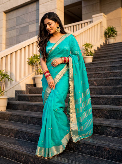 Most Viral Trending Ghungroo Tissue Saree for Women | Elegant Designer Party Wear Saree with Ghungroo Border | Festive & Wedding Collection