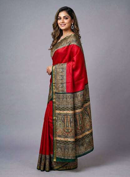 Women's Printed Silk Blend Saree with Unstitched Blouse Piece.