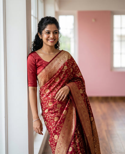 Women's Woven Banarasi Art Silk Saree with Unstitched Blouse Piece.
