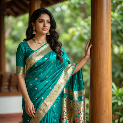 Banarasi Soft Silk Saree Festive Woven Jacquard Zari Border Sarees with Unstitched Blouse Piece.