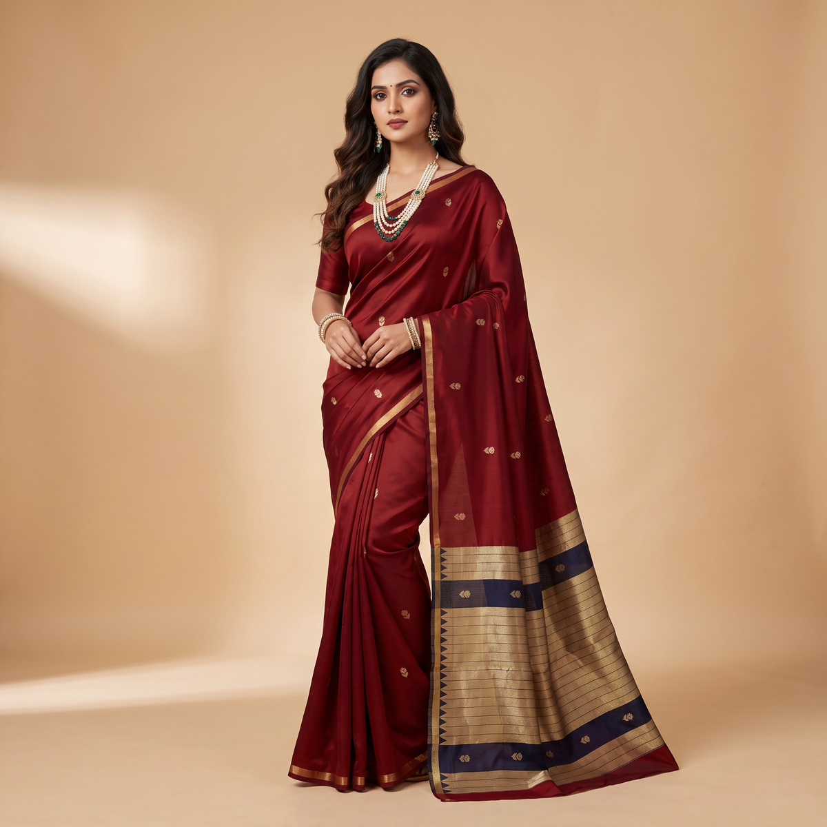 Women's Traditional Chanderi Cotton Linen Blend Saree with Zari Woven Border & Unstitched Blouse Piece.