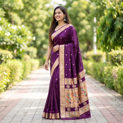 Banarasi Soft Silk Saree Festive Woven Jacquard Zari Border Sarees with Unstitched Blouse Piece.