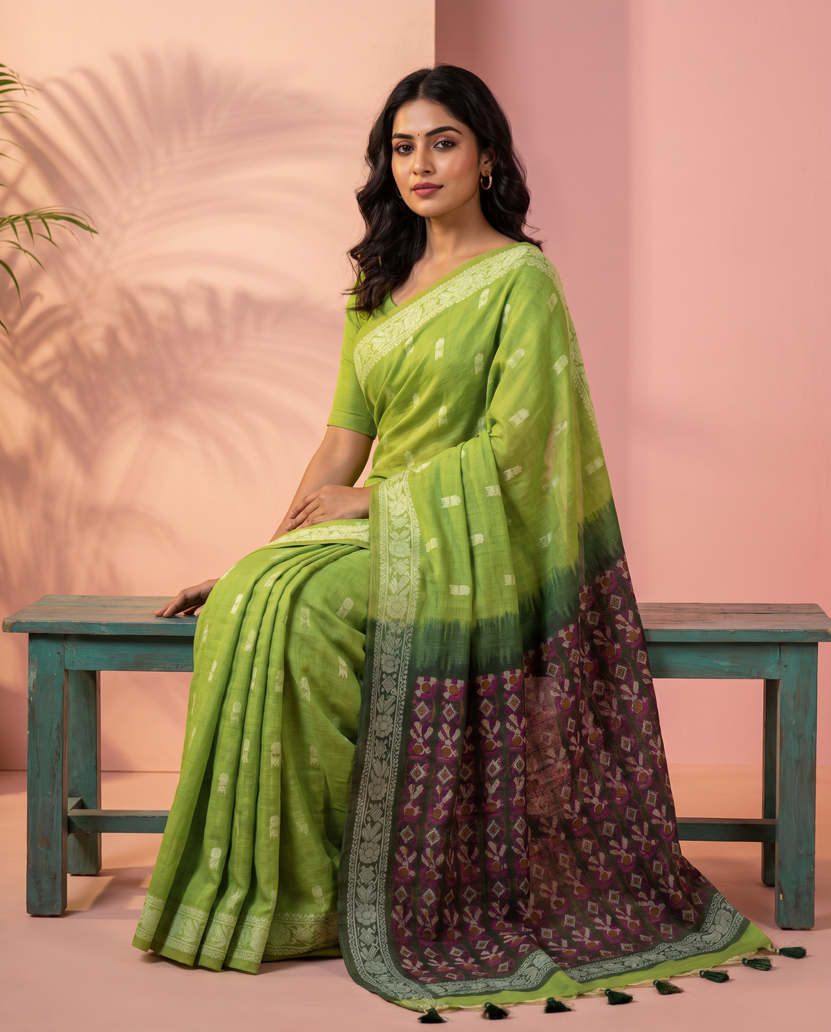 Women's Woven Design Linen Cotton Blend Saree with Unstitched Blouse Piece.