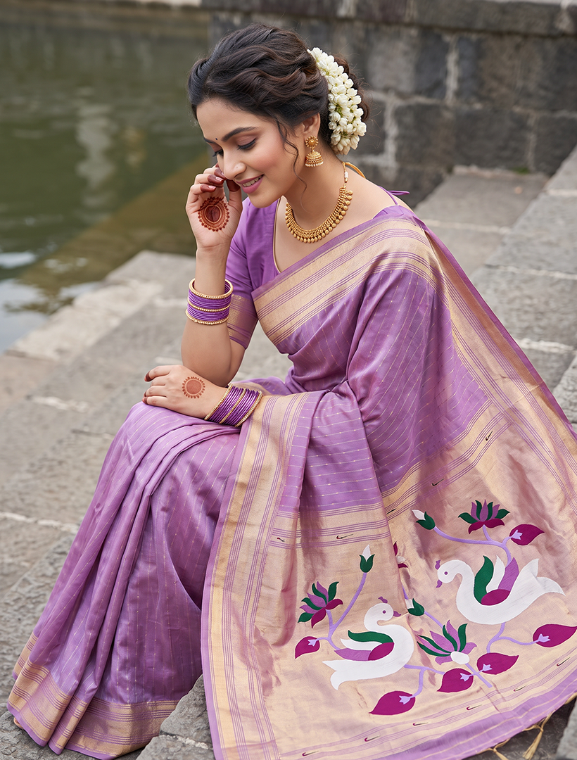 Women's Paithani Silk Saree with Unstitched Blouse Piece.