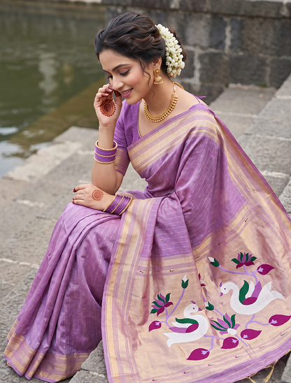 Women's Paithani Silk Saree with Unstitched Blouse Piece.