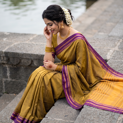 Women's Art Silk Traditional Saree with Zari Border and Unstitched Blouse Piece.