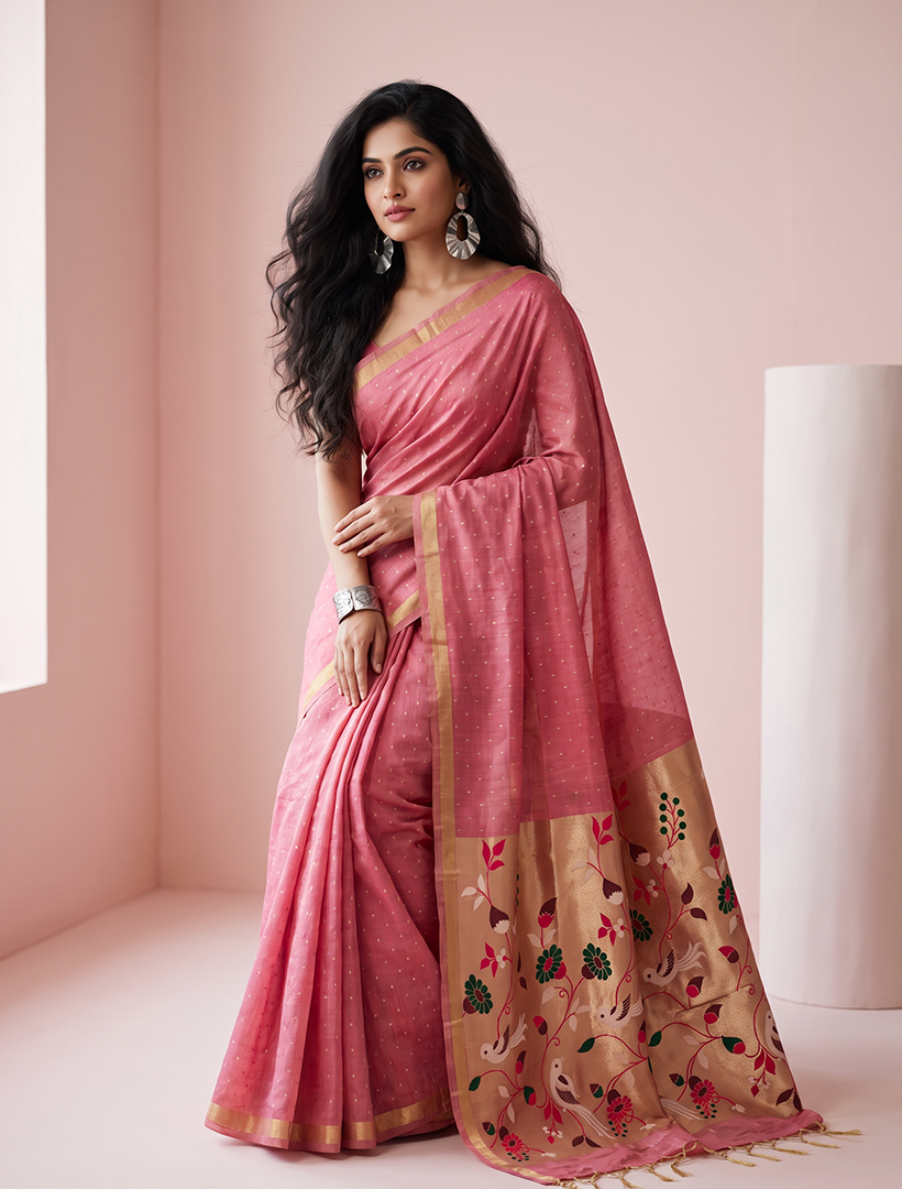 Women's Woven Paithani Art Silk Saree with Unstitched Blouse Piece.