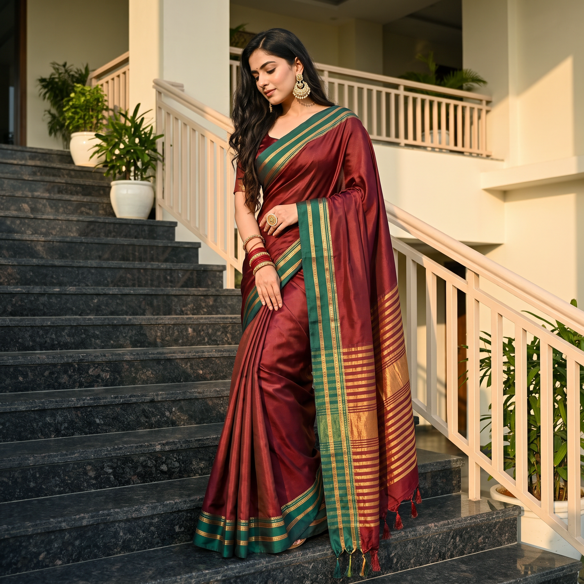 Women's Art Silk Traditional Saree with Zari Border and Unstitched Blouse Piece.