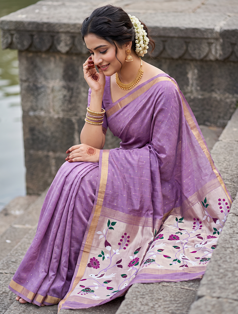 Women's Woven Paithani Art Silk Saree with Unstitched Blouse Piece.
