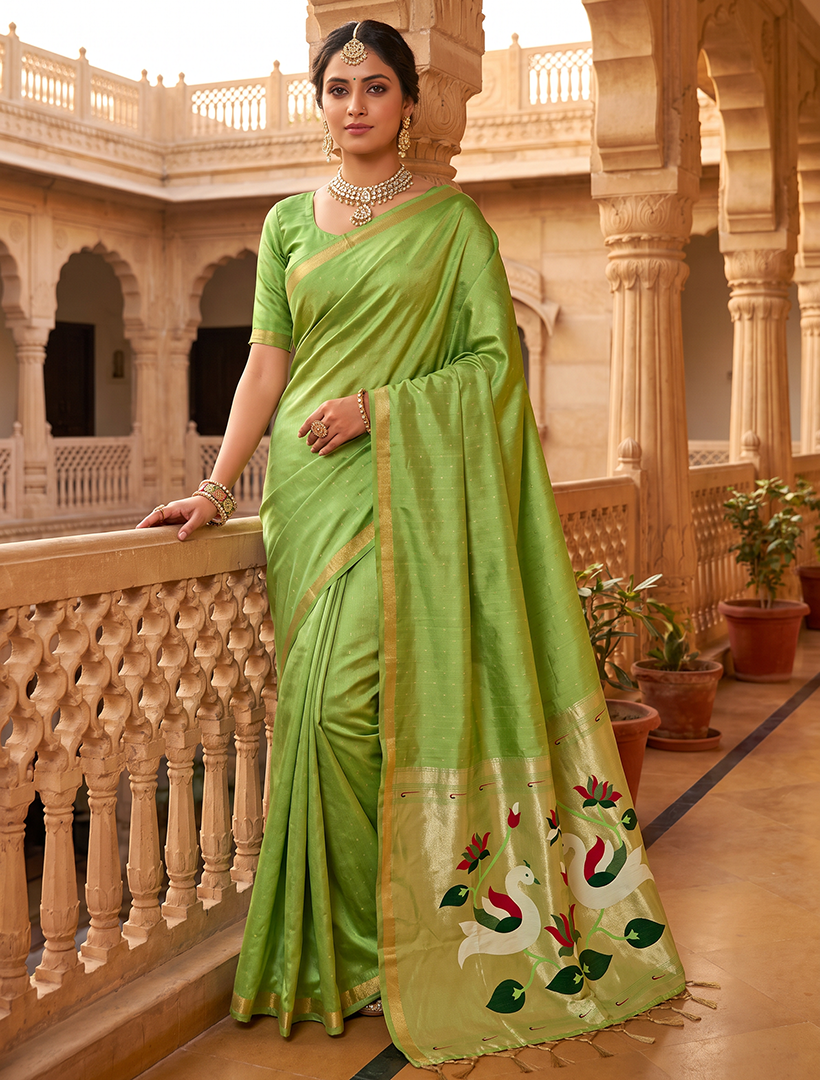 Women's Paithani Silk Saree with Unstitched Blouse Piece.