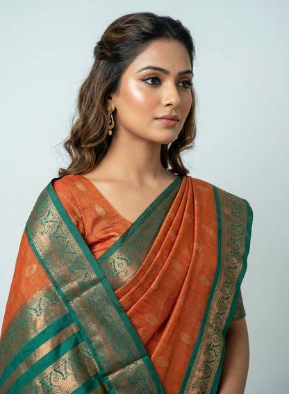 Women's Elegant Banarasi Kanjivaram silk and South Indian Gadwal Silk Cotton Handloom Saree Woven Design Ethnic Wear with Blouse Piece.