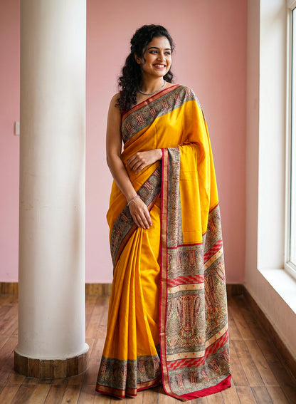 Women's Printed Silk Blend Saree with Unstitched Blouse Piece.