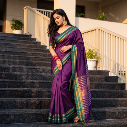 Women's Art Silk Traditional Saree with Zari Border and Unstitched Blouse Piece.