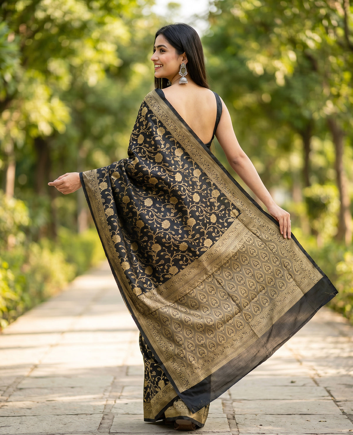 Women's Woven Banarasi Art Silk Saree with Unstitched Blouse Piece.