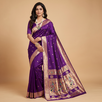 Banarasi Soft Silk Saree Festive Woven Jacquard Zari Border Sarees with Unstitched Blouse Piece.