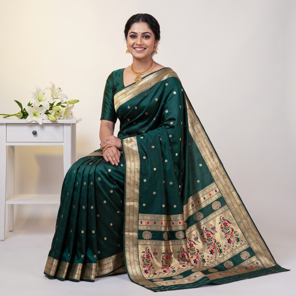 Banarasi Soft Silk Saree Festive Woven Jacquard Zari Border Sarees with Unstitched Blouse Piece.