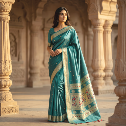Banarasi Soft Silk Saree Festive Woven Jacquard Zari Border Sarees with Unstitched Blouse Piece.