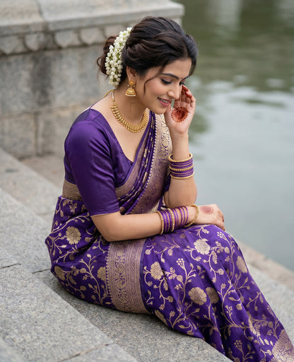 Women's Woven Banarasi Art Silk Saree with Unstitched Blouse Piece.